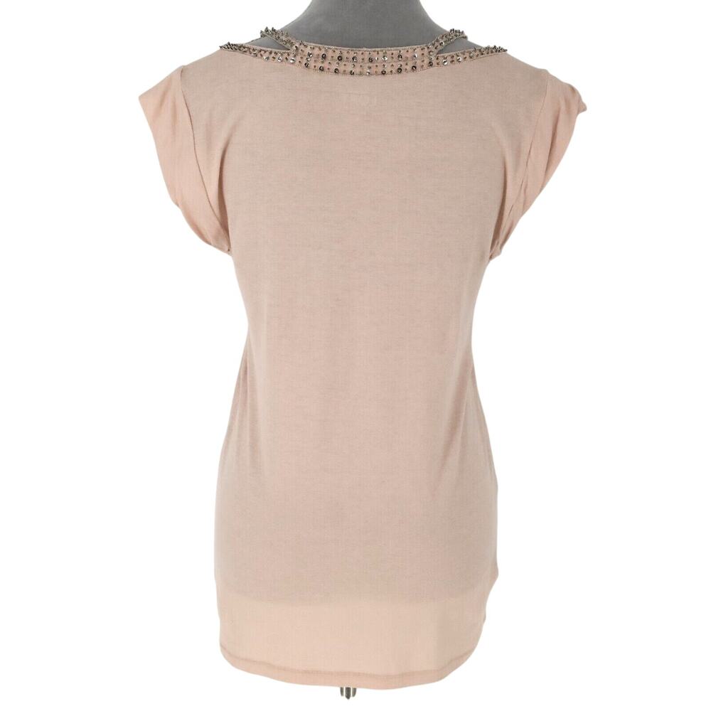 Loft Top Womens Medium Pale Pink Blouse Rhinestones Stretch Knit T-shirt Coastal - Picture 2 of 12